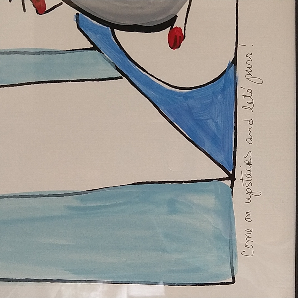 90's Vintage Martha Wahlert Serigraph Large Cat Art Framed Whimsical Large - Picture 4 of 9